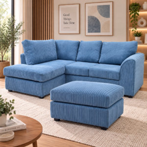 Dylan Jumbo Cord Full Back Left Hand Facing Corner Sofa and Footstool