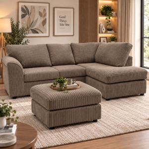 Dylan Jumbo Cord Full Back Right Hand Facing Corner Sofa and Footstool